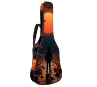 Custodia per chitarra acustica con doppia tracolla regolabile da 101 cm e 104 cm, custodia per chitarra impermeabile, tessuto Oxford in spugna spessa, castello di Halloween con luna piena 56, Arte