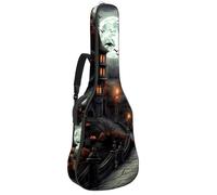 Custodia per chitarra acustica con doppia tracolla regolabile da 102 cm e 104 cm, custodia impermeabile in tessuto Oxford in spugna spessa, motivo castello di Halloween 83, Modello castello di