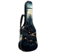 Custodia per chitarra acustica con doppia tracolla regolabile da 102 cm e 104 cm, custodia per chitarra impermeabile, tessuto Oxford in spugna spessa, motivo castello di Halloween 77, Modello castello