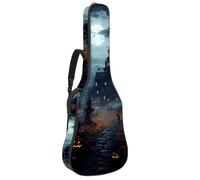 Custodia per chitarra acustica con doppia tracolla regolabile da 40 a 41 pollici, custodia per chitarra impermeabile, panno Oxford in spugna spessa, motivo castello di Halloween 8, Modello castello di