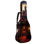 Custodia per chitarra acustica con doppia tracolla regolabile da 40 a 41 pollici, custodia per chitarra impermeabile, panno Oxford spesso spugna, decorazione castello di Halloween 35, Decorazione del