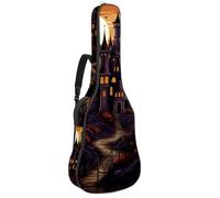 Custodia per chitarra acustica con doppia tracolla regolabile da 40 a 41 pollici, custodia per chitarra acustica, impermeabile, panno Oxford in spugna spessa, motivo castello di Halloween 65, Modello