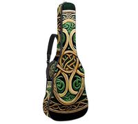 Custodia per chitarra acustica con due tasche, decorazione celtica verde, resistente all'acqua, doppia tracolla regolabile, Ornamento nazionale celtico, 42.9x16.9x4.7 in, Design elegante