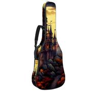 Custodia per chitarra acustica con due tasche, decorazione per castello di Halloween, resistente all'acqua, doppia tracolla regolabile, Decorazione del castello di Halloween, 42.9x16.9x4.7 in, Design