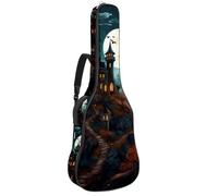 Custodia per chitarra acustica con due tasche, decorazione per castello di Halloween, resistente all'acqua, doppia tracolla regolabile, Decorazione del castello di Halloween, 42.9x16.9x4.7 in, Design