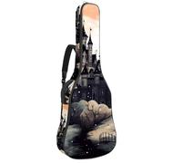 Custodia per chitarra acustica con due tasche, motivo castello di Halloween, resistente all'acqua, doppia tracolla regolabile, Modello castello di Halloween, 42.9x16.9x4.7 in, Design elegante