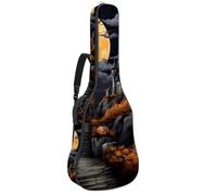 Custodia per chitarra acustica con due tasche, motivo castello di Halloween, resistente all'acqua, doppia tracolla regolabile, Modello castello di Halloween, 42.9x16.9x4.7 in, Design elegante