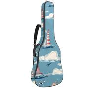 Custodia per chitarra acustica con due tasche, motivo faro di barca a vela oceano, resistente all'acqua, doppia tracolla regolabile, Faro Ocean Barca a vela, 42.9x16.9x4.7 in, Design elegante
