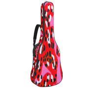 Custodia per chitarra acustica con due tasche, stampa leopardata rosa rossa resistente all'acqua, doppia tracolla regolabile, Stampa leopardata rosa rossa, 42.9x16.9x4.7 in, Design elegante