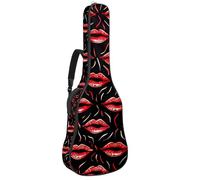 Custodia per chitarra acustica con due tasche, stile vintage con labbra rosse, resistente all'acqua, doppia tracolla regolabile, Labbra Rosse Art Vintage, 42.9x16.9x4.7 in, Design elegante