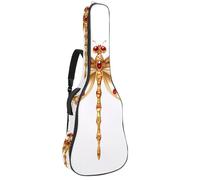 Custodia per chitarra acustica con libellule dorate con ali scintillanti su sfondo nero, imbottitura spessa 1 cm, impermeabile, con doppia tracolla regolabile per chitarra da 101,2 a 107,9 cm