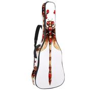 Custodia per chitarra acustica con libellule dorate con ali scintillanti su sfondo nero, imbottitura spessa 1 cm, impermeabile, con doppia tracolla regolabile per chitarra da 101,2 a 107,9 cm