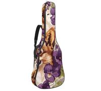 Custodia per chitarra acustica Corgi e fiori viola con 2 tasche tracolla regolabile e gancio posteriore, adatta per chitarre elettriche, bassi e chitarre classiche, Corgi e Fiori Viola, 42.9x16.9x4.7