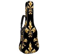 Custodia per chitarra acustica, imbottitura spessa 1 cm, in tessuto Oxford impermeabile, per basso elettrico da 40 a 42 pollici, motivo giglio nero dorato, Multicolore 01, 42.9x16.9x4.7 in, Zaino