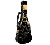 Custodia per chitarra acustica, imbottitura spessa 1 cm, in tessuto Oxford impermeabile, per basso elettrico da 40 a 42 pollici, motivo giglio nero dorato, Multicolore 04, 42.9x16.9x4.7 in, Zaino