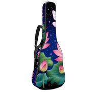 Custodia per chitarra da 100 a 106 cm, morbida imbottitura in spugna spessa 1 cm, custodia per chitarra acustica elettrica, basso classico, fiori di loto mistici e libellule volanti, Multicolore 01