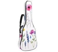 Custodia per chitarra da 100 a 106 cm, spessa 1 cm, morbida imbottitura in spugna per chitarra acustica, elettrica, basso, classico, acquerello, prato, fiori, foglie e farfalle colorate, Multicolore