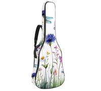 Custodia per chitarra da 100 a 106 cm, spessa 1 cm, morbida imbottitura in spugna per chitarra acustica, elettrica, basso, chitarra classica, acquerello, fiori selvatici, erbe, farfalle e libellule