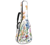 Custodia per chitarra da 100 a 106 cm, spessa 1 cm, morbida imbottitura in spugna per chitarra acustica, elettrica, basso, chitarra classica, acquerello, fiori selvatici, erbe, farfalle e libellule