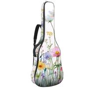 Custodia per chitarra da 100 a 106 cm, spessa 1 cm, morbida imbottitura in spugna per chitarra acustica, elettrica, basso, chitarra classica, acquerello, fiori selvatici, erbe, farfalle e libellule