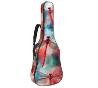 Custodia per chitarra da 100 cm, 106 cm, morbida imbottitura in spugna spessa 1 cm, custodia per chitarra acustica elettrica, basso classico, libellula rossa con vernice ad acquerello rosso, blu e