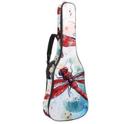 Custodia per chitarra da 100 cm, 106 cm, morbida imbottitura in spugna spessa 1 cm, custodia per chitarra acustica elettrica, basso classico, libellula rossa con vernice ad acquerello rosso, blu e