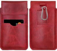 Custodia per cintura in vera pelle adatta per ZTE Nubia RedMagic 10S Pro | Marsupio con moschettone e passante | laterale in pelle | XL rosso
