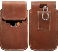 Custodia per cintura in vera pelle adatta per ZTE Nubia RedMagic 10S Pro+ | Marsupio con moschettone e passante | laterale in pelle | XL marrone