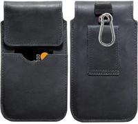 Custodia per cintura in vera pelle adatta per ZTE Nubia RedMagic 10S Pro+ | Marsupio con moschettone e passante | Protezione laterale laterale in pelle | XL nero