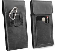 Custodia per cintura verticale in vera pelle, adatta per alcatel V3 Pro, con moschettone, clip e passante, in pelle, colore nero
