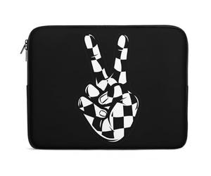 Custodia per Computer Portatile Black And White Checkered Peace Sign Borsa da Trasporto Resistente Impermeabile Custodia Notebook, per Office, Travel, Notebook, 15In