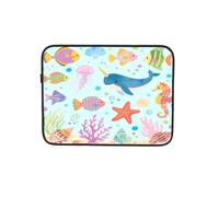 Custodia per computer portatile con creature marine dei cartoni animati blu chiaro borsa per computer portatile borsa per il trasporto per il lavoro 13 pollici