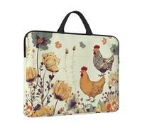 Custodia per computer portatile con gallina e farfalle in volo tra i fiori, custodia per computer resistente all'acqua, borsa per il trasporto con maniglia