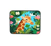 Custodia per computer portatile con motivo giraffa in stile cartone animato, colore verde, borsa per il trasporto per computer portatile da 25,4 cm