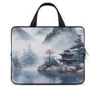 Custodia per computer portatile con pittura paesaggistica asiatica, ultra-sottile, impermeabile, 10 pollici, borsa protettiva portatile per computer con cinghia da polso