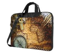 Custodia per computer portatile con stampa di bussola e vecchia mappa del mondo, custodia impermeabile per laptop, custodia divertente per il trasporto per laptop, 33 cm