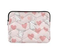 Custodia per computer portatile da 13 a 14 pollici, concisa borsa portaoggetti per computer portatile rosa chiaro a forma di cuore in stile cartone animato con conigli bianchi custodia con cerniera