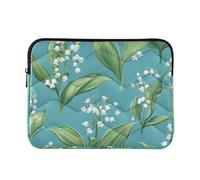 Custodia per computer portatile da 13 a 14 pollici, motivo cartone animato Lily Of The Valley, turchese, con cerniera, per viaggi e lavoro