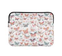 Custodia per computer portatile da 13 a 14 pollici, tasche concise per computer portatile, unisex, con farfalle su sfondo bianco e rosa