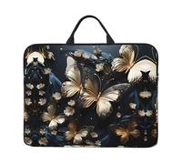 Custodia per computer portatile da 14", con maniglia, con stampa di farfalle, colore oro, bianco, nero, compatibile con computer/tablet da 14"