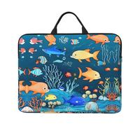 Custodia per computer portatile da 14 pollici, con stampa blu subacquea del mondo dei pesci, con maniglia portatile, compatibile con computer/tablet da 14 pollici