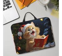 Custodia per computer portatile da 14 pollici, leggera, impermeabile, antiurto, morbida, con simpatico gatto che canta canti natalizi e tablet, custodia da viaggio con manico, per notebook da 13-14