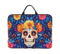 Custodia per computer portatile da 14 pollici, motivo: teschio, marigold, con chiusura a cerniera