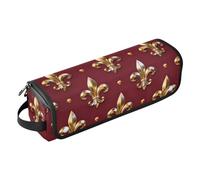 Custodia per computer portatile da 15-16 pollici e tappetino resistente al calore, motivo giglio dorato su rosso, organizer portatile per strumenti per lo styling dei capelli