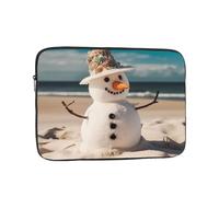 Custodia per computer portatile da 25,4 cm, impermeabile, resistente agli urti, con pupazzo di neve con conchiglie sedute sulla spiaggia sabbiosa, borsa leggera per computer