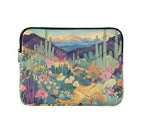 Custodia per computer portatile, elegante borsa per computer portatile, con cerniera, 33,5 cm e 35,5 cm, deserto con fiori di cactus che sbocciano, borsa per il trasporto