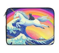 Custodia per Computer Portatile Rainbow Cat Riding U-Nicorn Wave Japanese Sleeve per Laptop Multicolore Impermeabile Custodia Notebook, per Office, Computer, Notebook, 15In