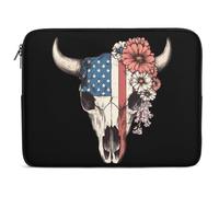 Custodia per Computer Portatile U.S Flag Cow Skull Borsa da Trasporto Multicolore Impermeabile Custodia per Laptop, per Notebook, Office, Travel, 15In