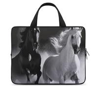 Custodia per computer portatile ultra sottile e impermeabile, con cavalli neri e bianchi, borsa protettiva per computer portatile da 12 pollici, con cinghia da polso