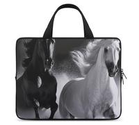 Custodia per computer portatile ultra sottile e impermeabile, con cavalli neri e bianchi, borsa protettiva portatile per computer da 10", con cinghia da polso